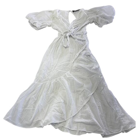 MinkPink Dress Womens X Small White Jessey Wrap Midi Open Back Cotton - Picture 2 of 9